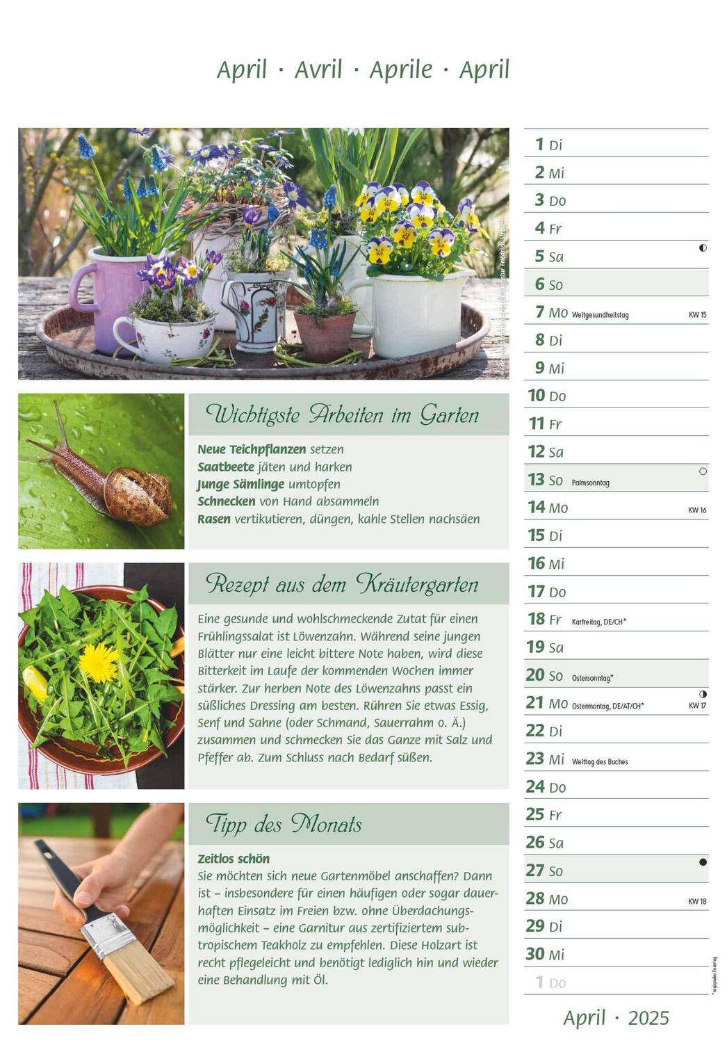 Bild: 4251732341077 | Das Gartenjahr 2025 - Bildkalender 23,7x34 cm - mit saisonalen...