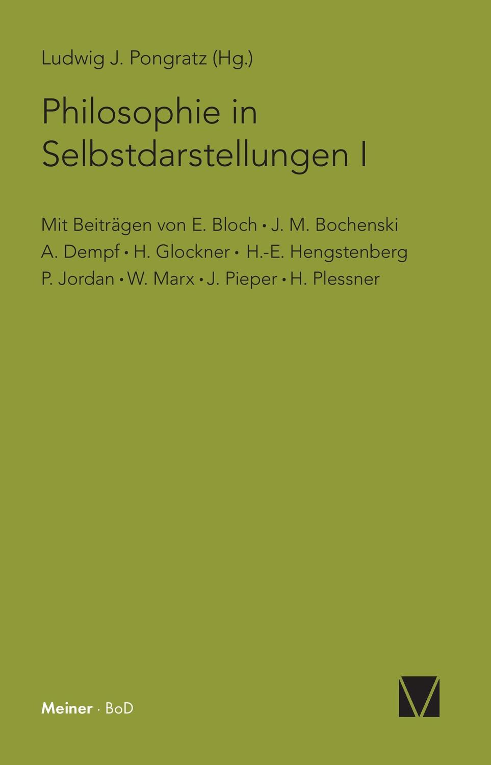 Cover: 9783787303410 | Philosophie in Selbstdarstellungen | Ludwig J Pongratz | Taschenbuch