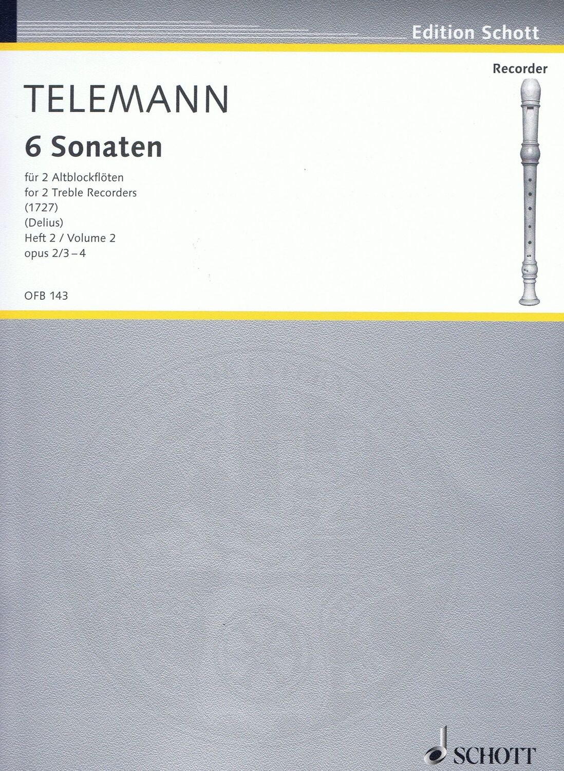 Cover: 9790001100335 | Six Sonatas for Two Treble Recorders, Volume 2 | Telemann | Buch