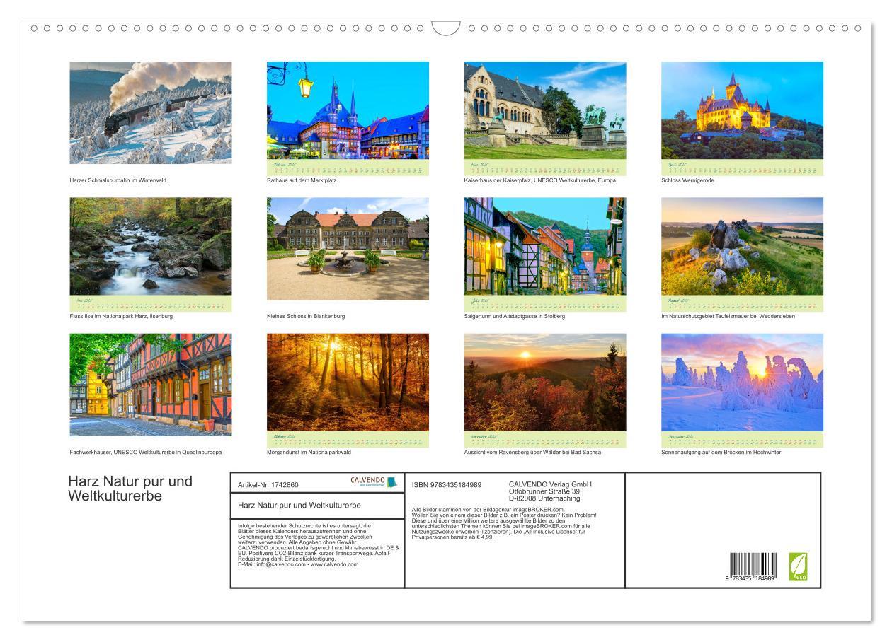 Bild: 9783435184989 | Harz Natur pur und Weltkulturerbe (Wandkalender 2025 DIN A2 quer),...