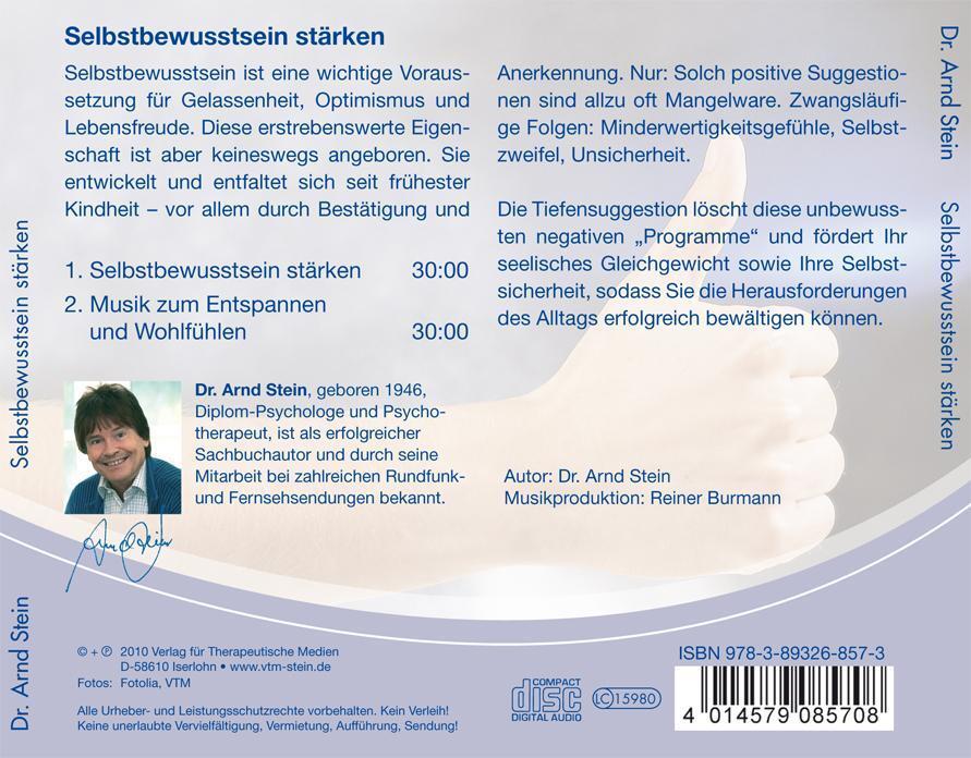 Rückseite: 9783893268573 | Selbstbewusstsein stärken. Stereo-Tiefensuggestion. CD | Arnd Stein