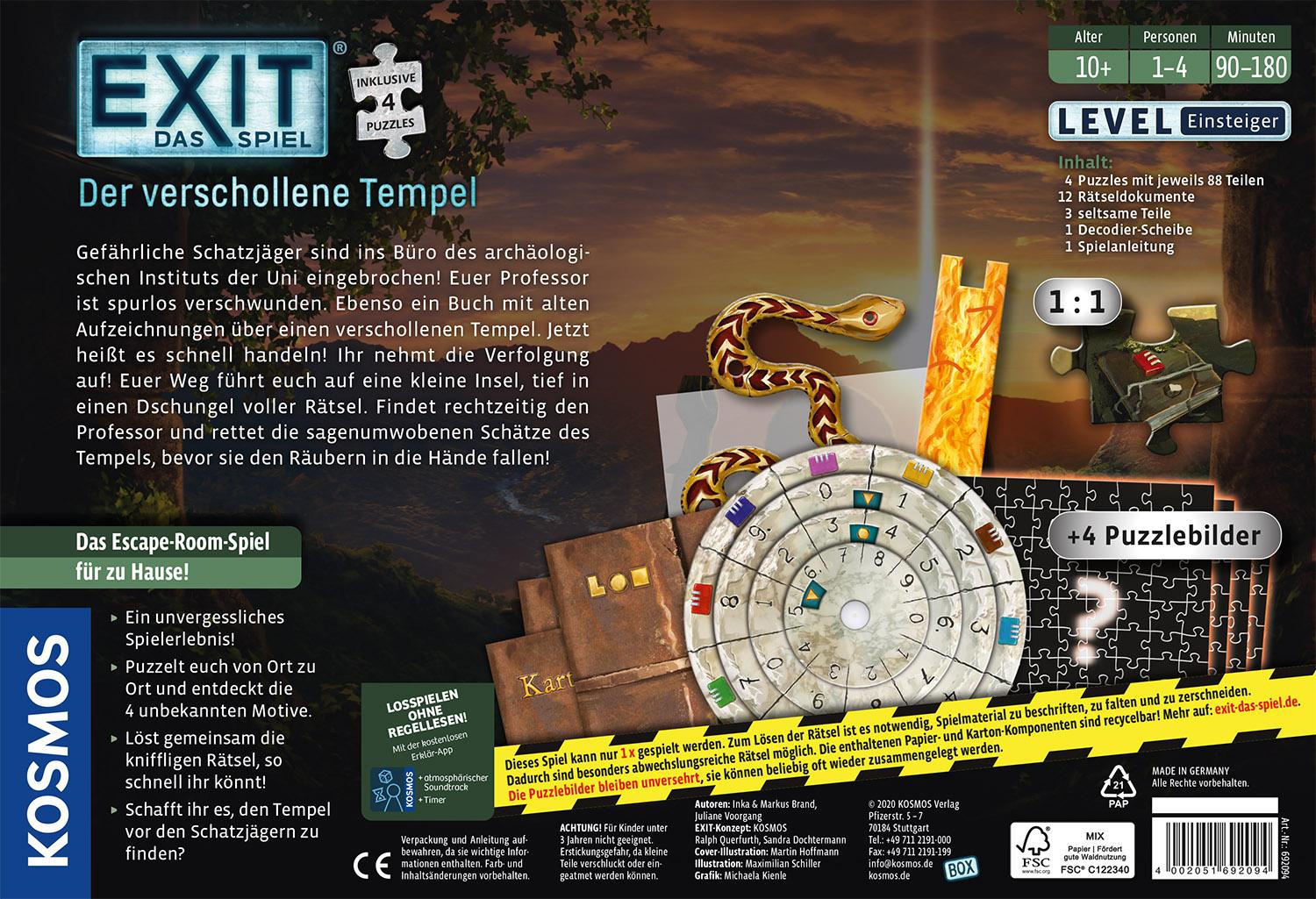 Bild: 4002051692094 | EXIT® - Das Spiel + Puzzle: Der verschollene Tempel | Brand | Spiel