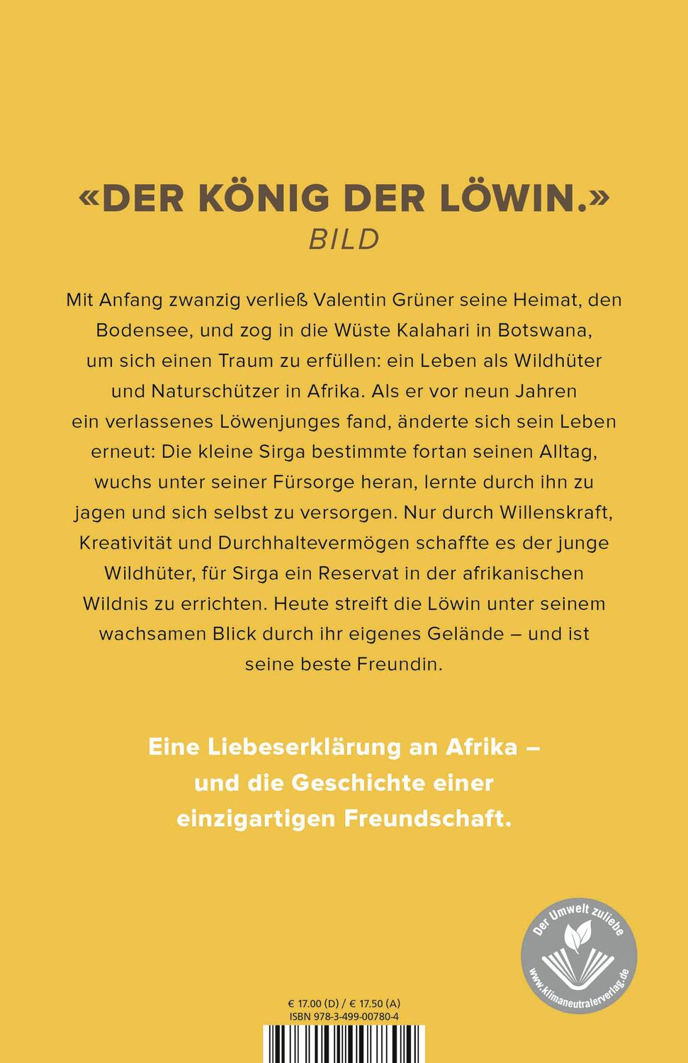 Rückseite: 9783499007804 | Löwenland | Mein Leben für Afrikas letzte Wildnis | Valentin Grüner