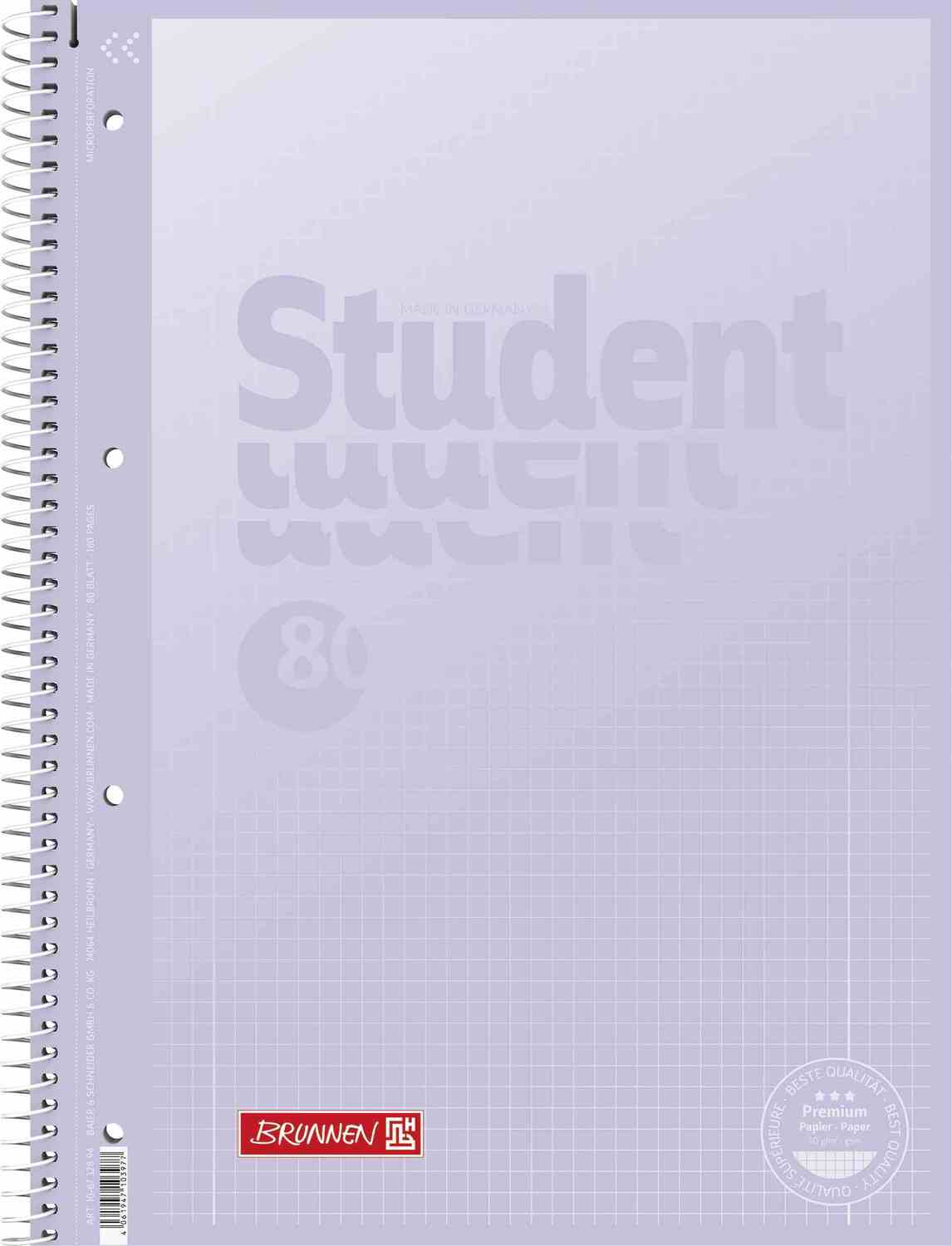 Cover: 4061947103977 | BRUNNEN Collegeblock Premium Student PASTELL, A4 Lineatur 28, 2 farbig