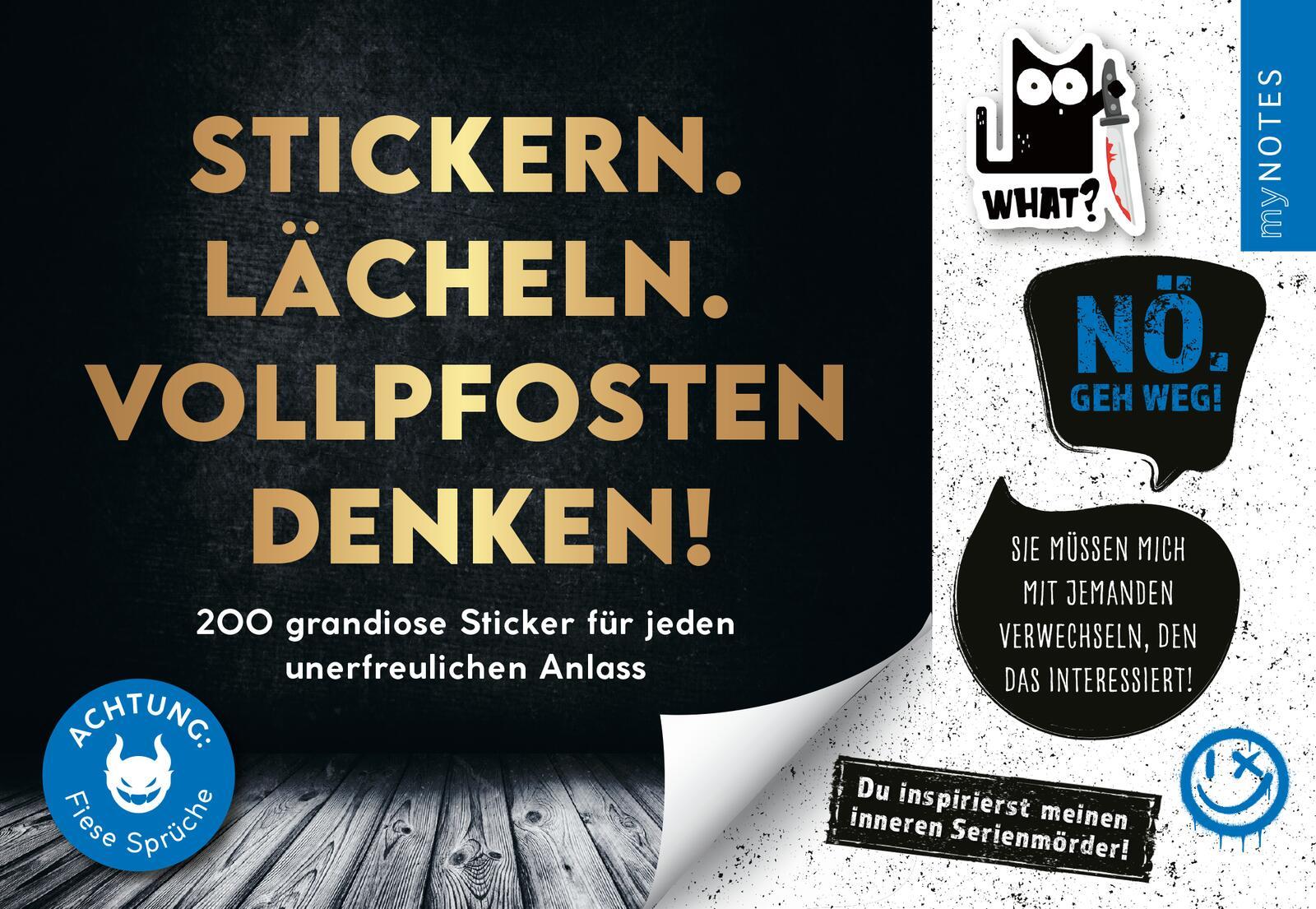 Bild: 4014489136521 | Böse Sprüche Stickerheft: Stickern. Lächeln. Vollpfosten denken!