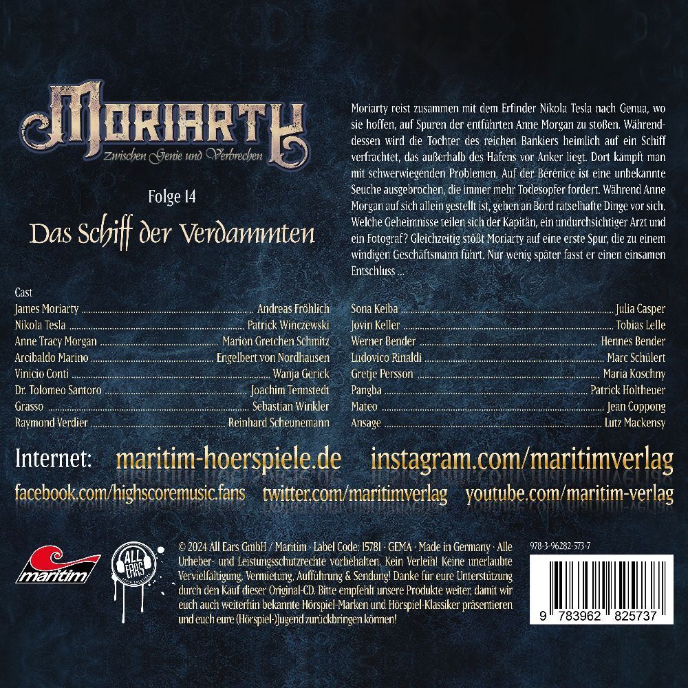 Bild: 9783962825737 | Moriarty - Das Schiff der Verdammten, 1 Audio-CD | Fröhlich (u. a.)