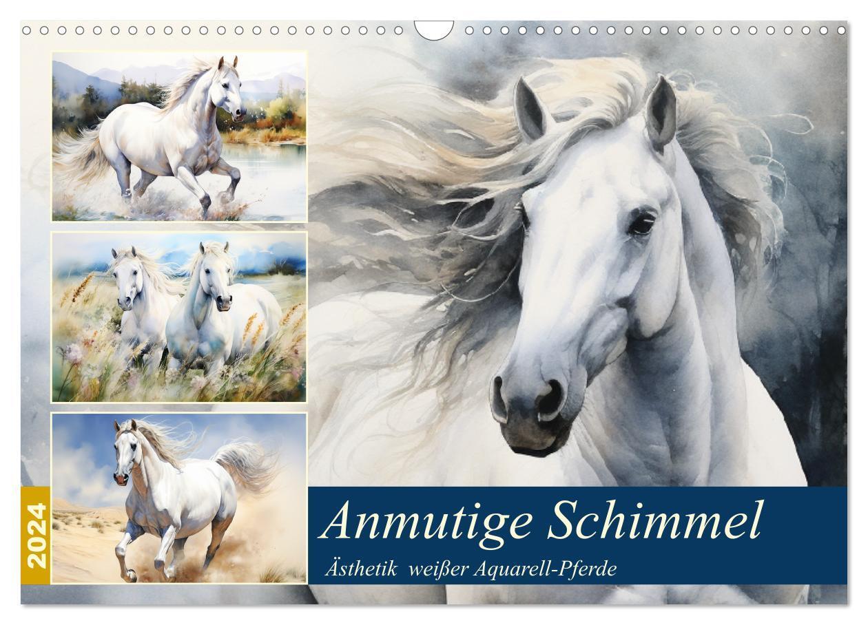 Cover: 9783383758607 | Anmutige Schimmel. Ästhetik weißer Aquarell-Pferde (Wandkalender...