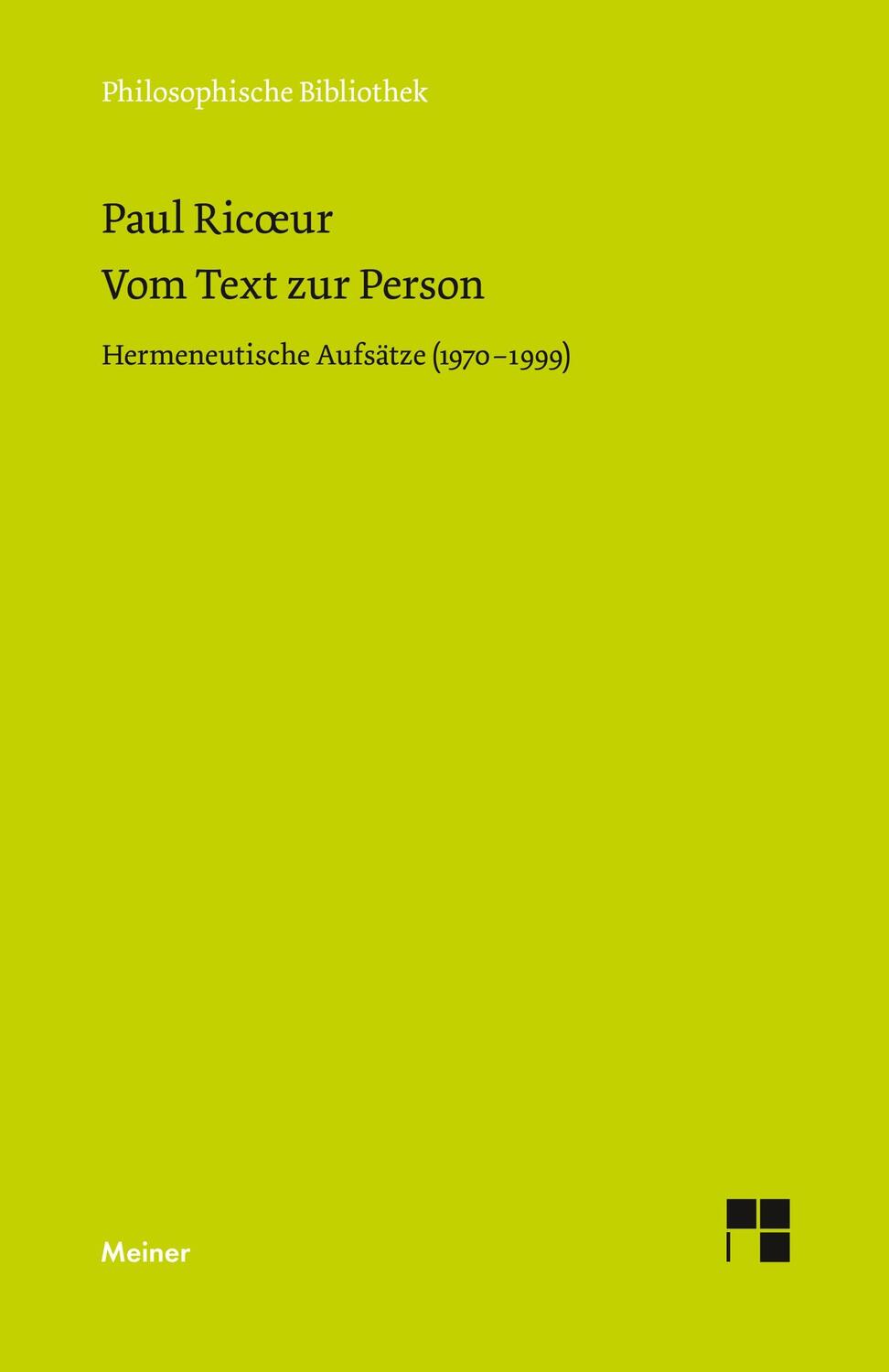 Cover: 9783787317226 | Vom Text zur Person | Hermeneutische Aufsätze (1970-1999) | Ricoeur