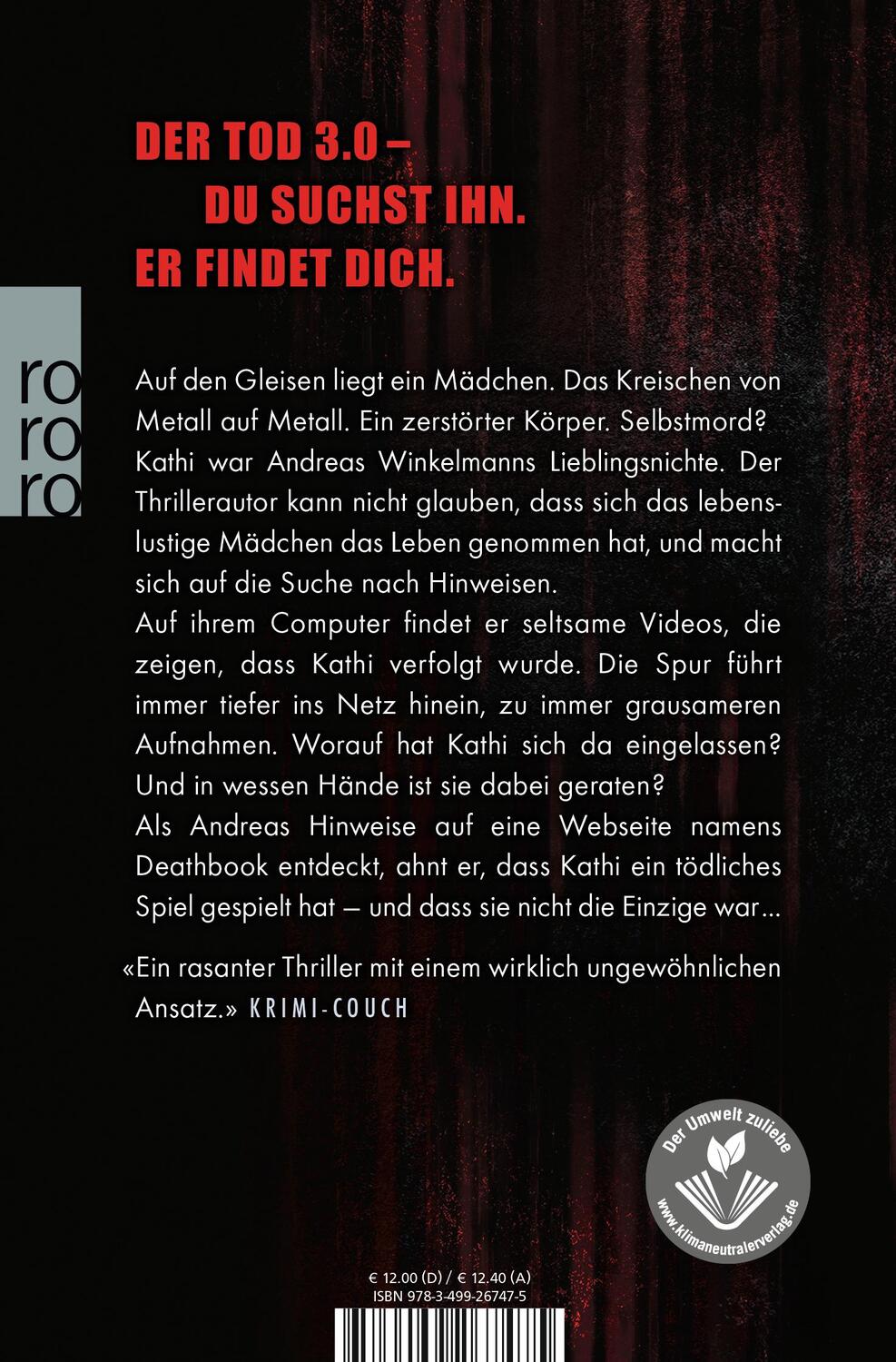 Rückseite: 9783499267475 | Deathbook | Andreas Winkelmann | Taschenbuch | Deutsch | 2015