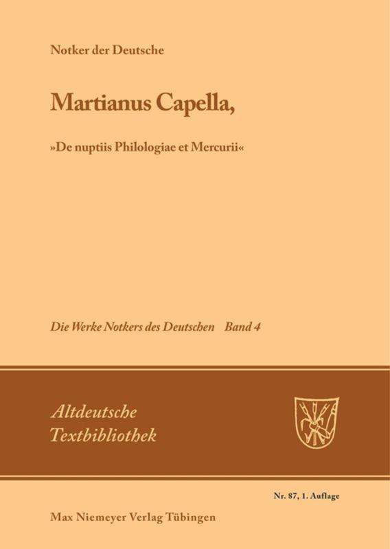 Cover: 9783484201033 | Martianus Capella, 'De nuptiis Philologiae et Mercurii' | Deutsche