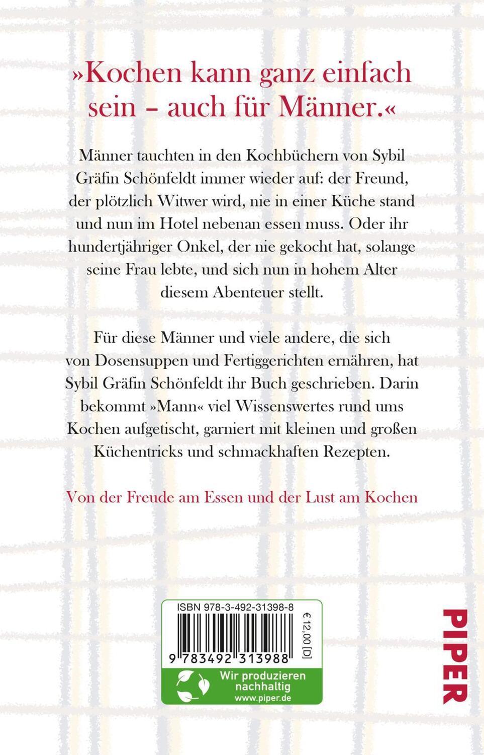 Rückseite: 9783492313988 | Kochbuch für den großen alten Mann | Sybil Gräfin Schönfeldt | Buch