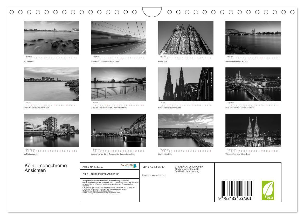 Bild: 9783435557301 | Köln - monochrome Ansichten (Wandkalender 2025 DIN A4 quer),...