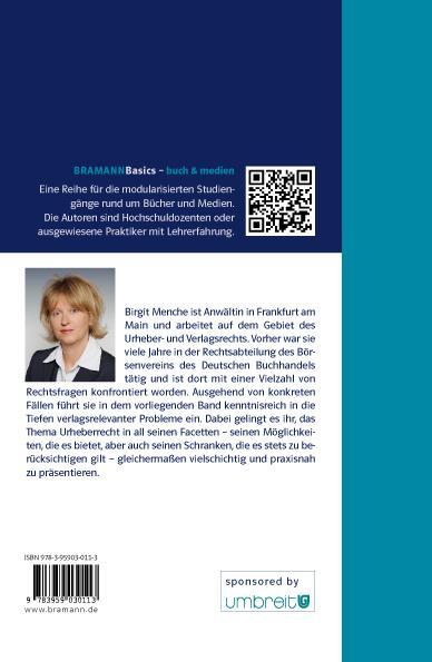 Rückseite: 9783959030113 | Urheber- und Verlagsrecht | Birgit Menche | Taschenbuch | Deutsch