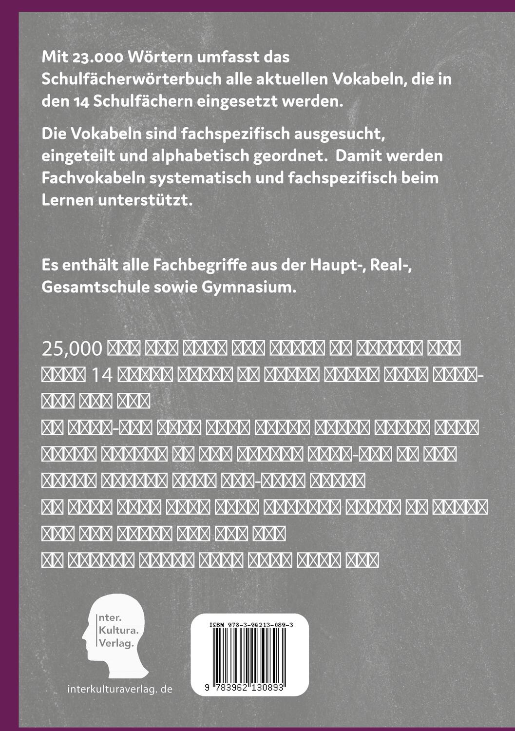 Rückseite: 9783962130893 | Schülerwörterbuch Deutsch-Tigrinya | Taschenbuch | 432 S. | Deutsch