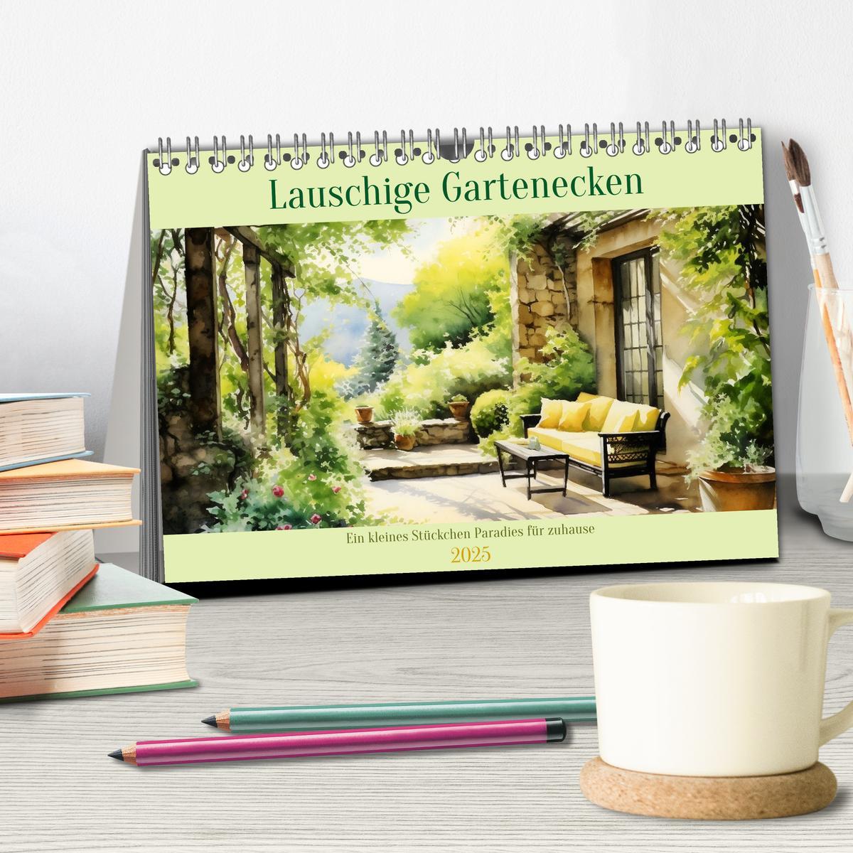 Bild: 9783383836343 | Lauschige Gartenecken (Tischkalender 2025 DIN A5 quer), CALVENDO...