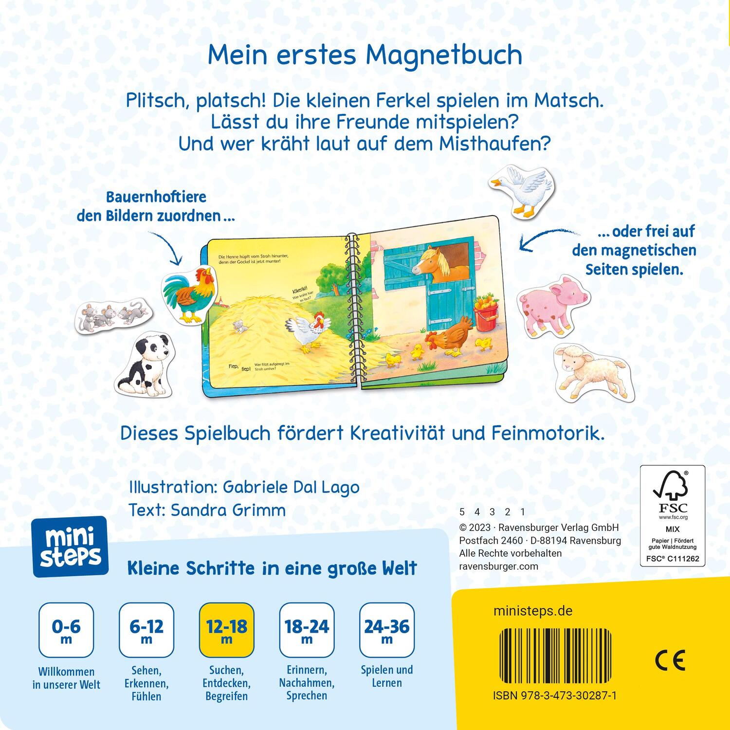 Rückseite: 9783473302871 | ministeps: Mein erstes Magnetbuch: Wer spielt mit wem? Bauernhoftiere