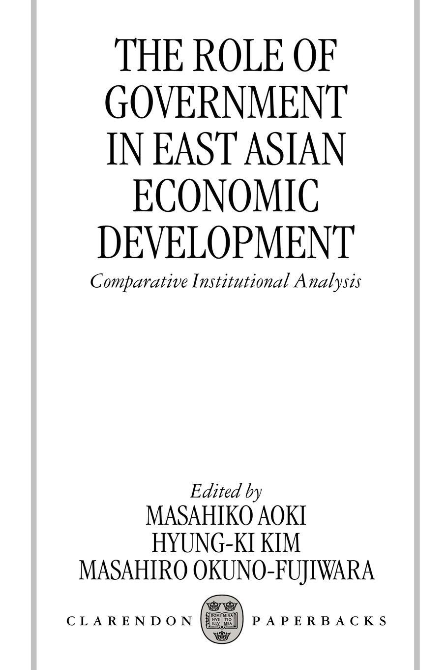 Cover: 9780198294917 | The Role of Government in East Asian Economic Development | Buch
