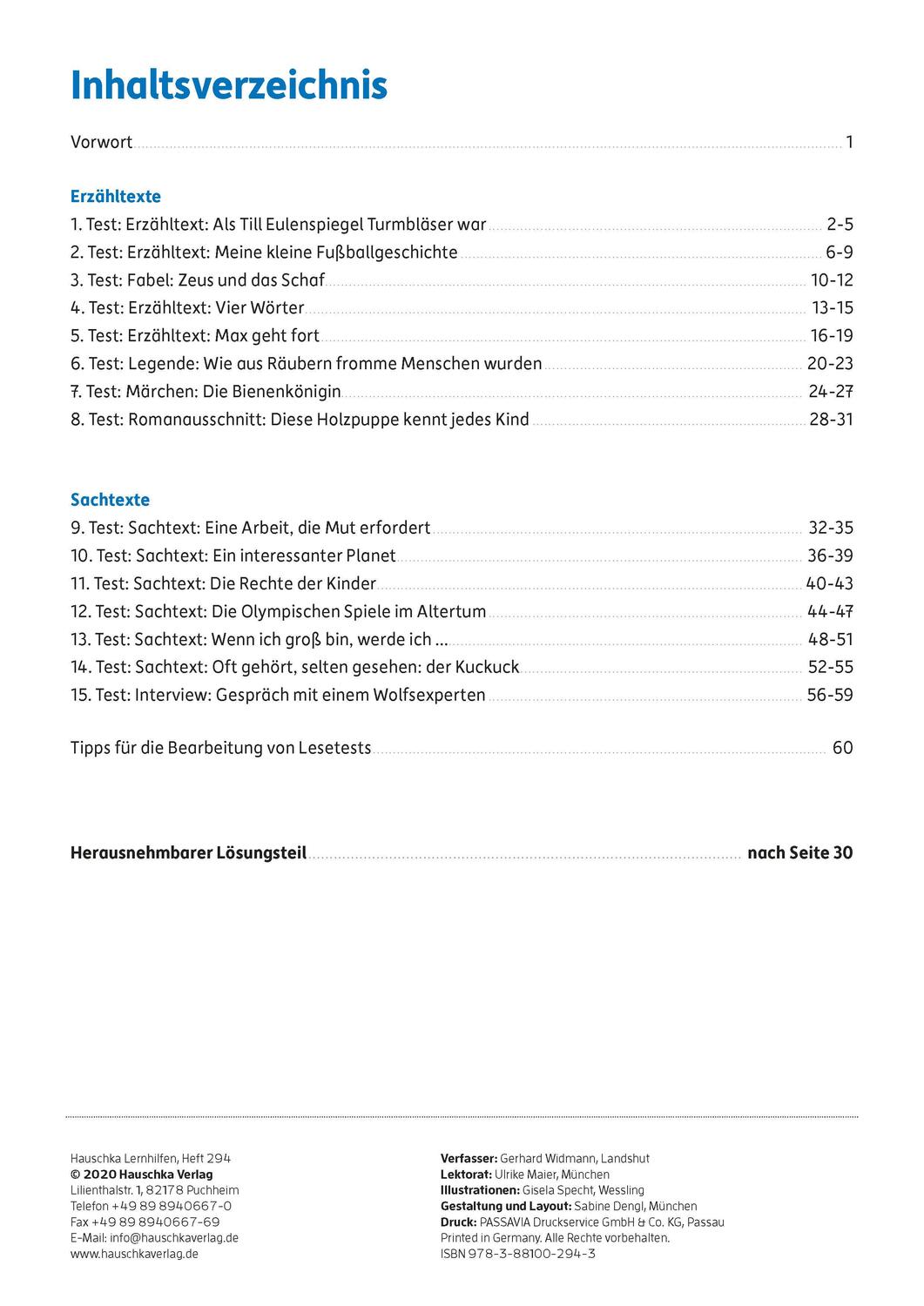 Bild: 9783881002943 | Lesetests in Deutsch - Lernzielkontrollen 4. Klasse, A4-Heft | Widmann