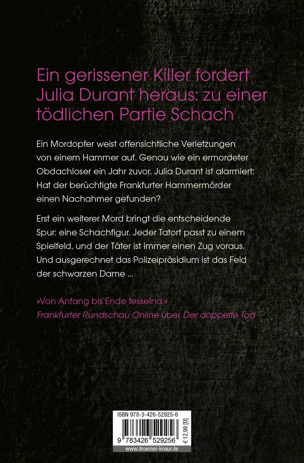 Rückseite: 9783426529256 | Schwarze Dame | Julia Durants neuer Fall SPIEGEL Bestseller-Autor