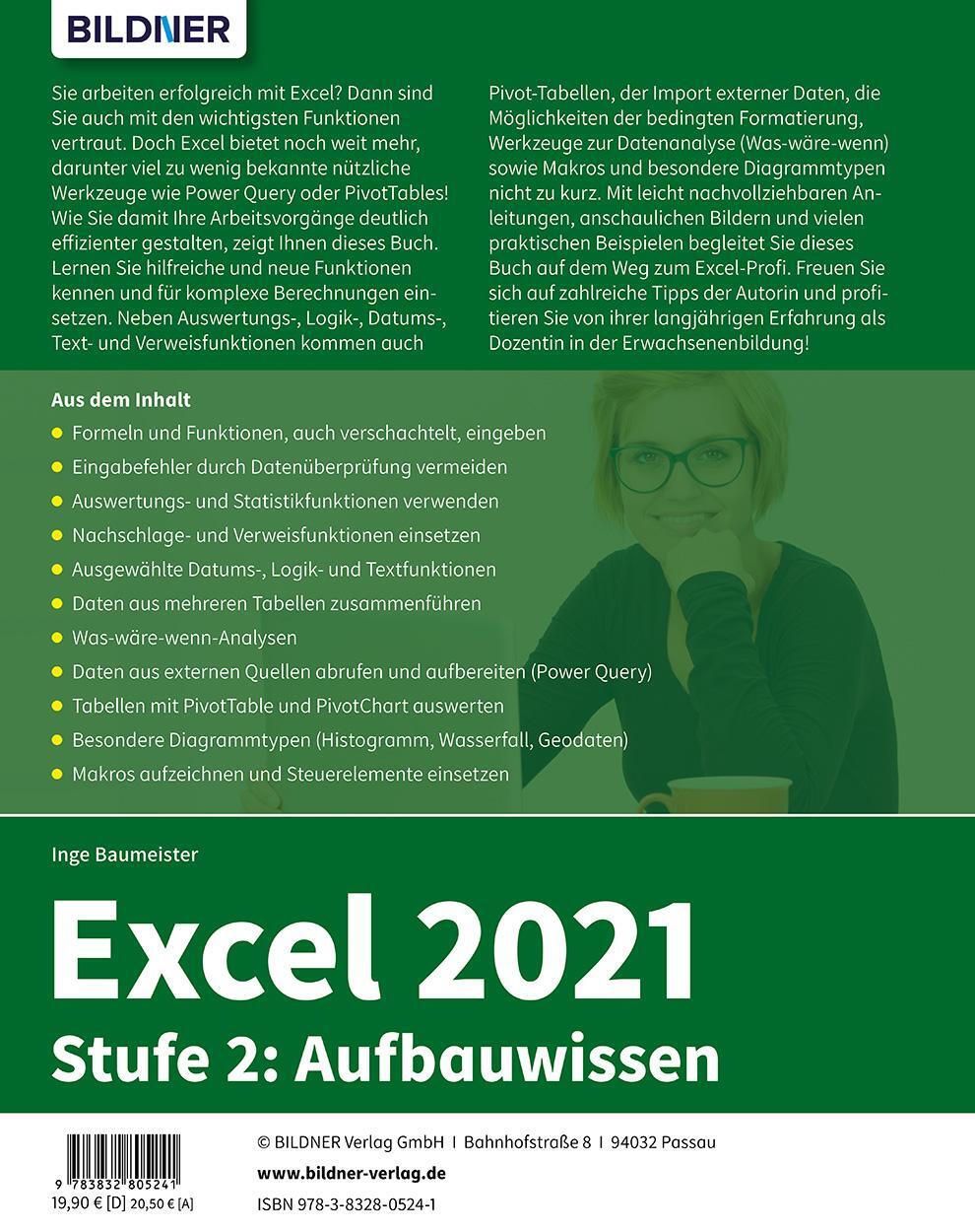 Rückseite: 9783832805241 | Excel 2021 - Stufe 2: Aufbauwissen | Inge Baumeister | Taschenbuch
