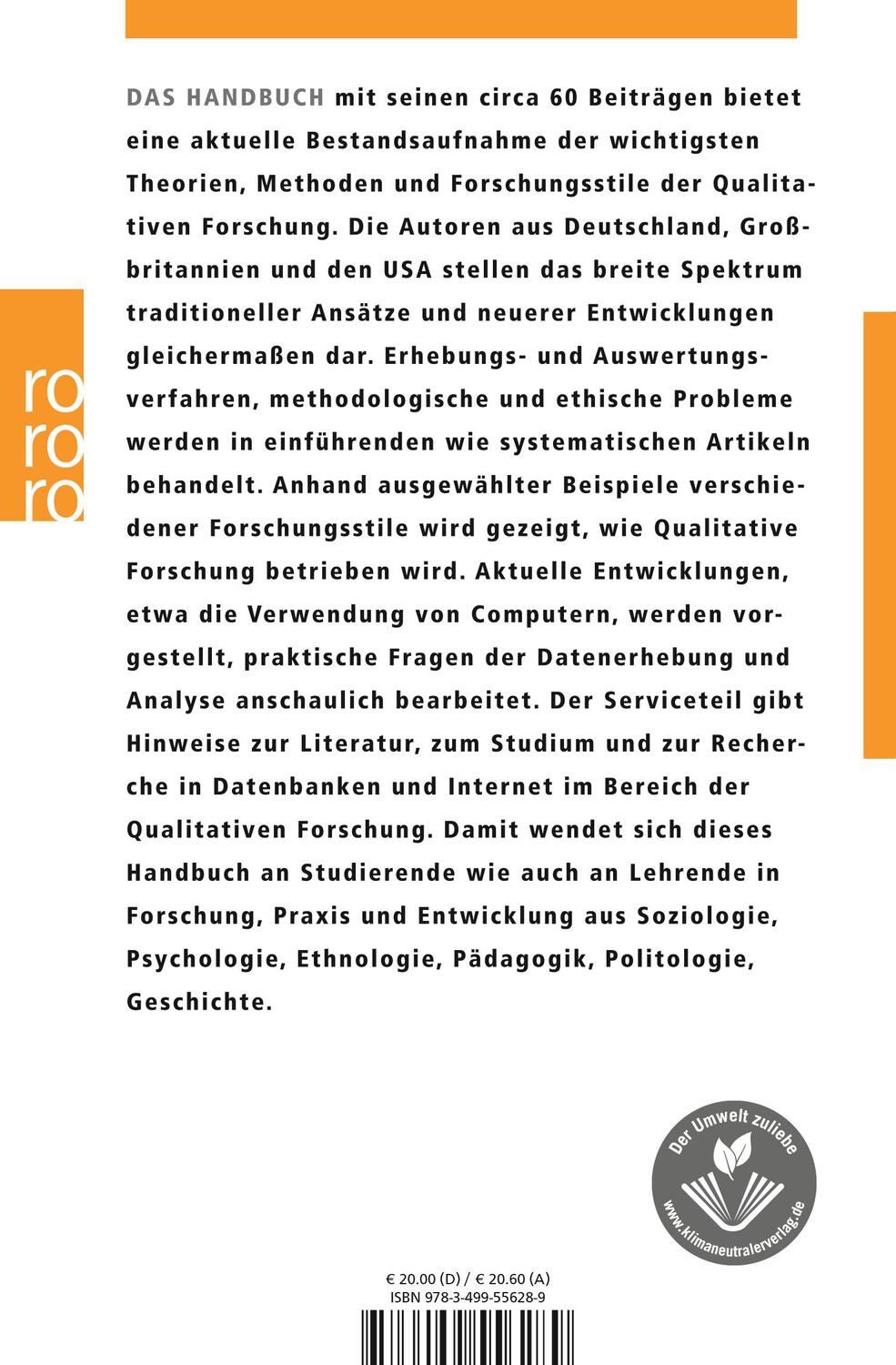 Rückseite: 9783499556289 | Qualitative Forschung. Ein Handbuch | Ernst von Kardoff (u. a.) | Buch