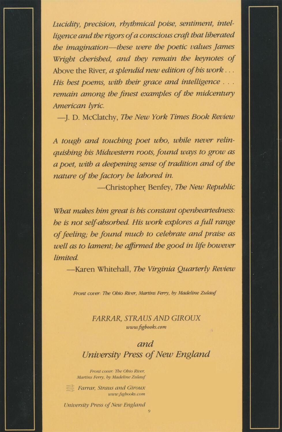 Rückseite: 9780374522827 | Above the River | The Complete Poems | James Wright | Taschenbuch