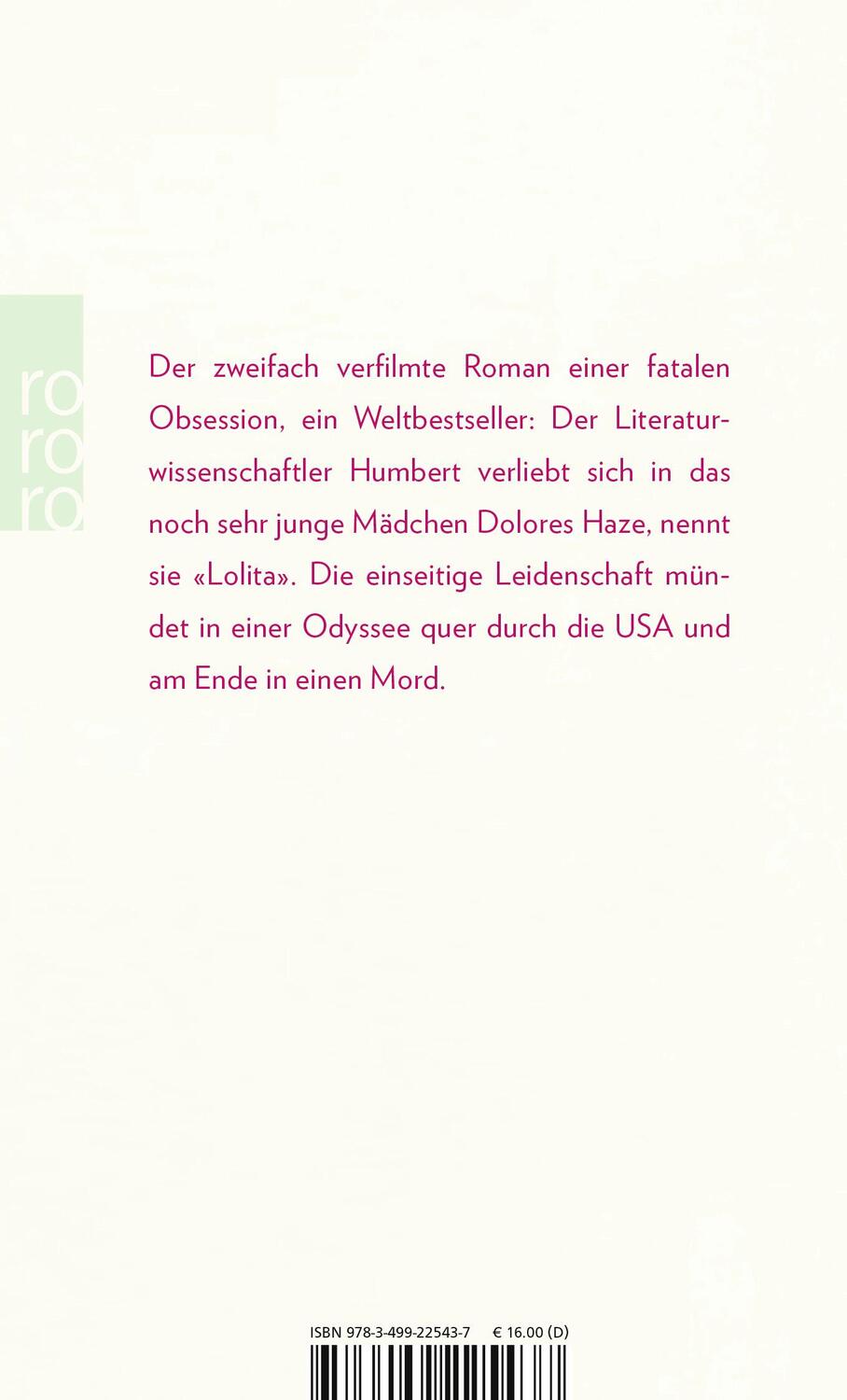 Rückseite: 9783499225437 | Lolita | Vladimir Nabokov | Taschenbuch | Nabokov: Gesammelte Werke