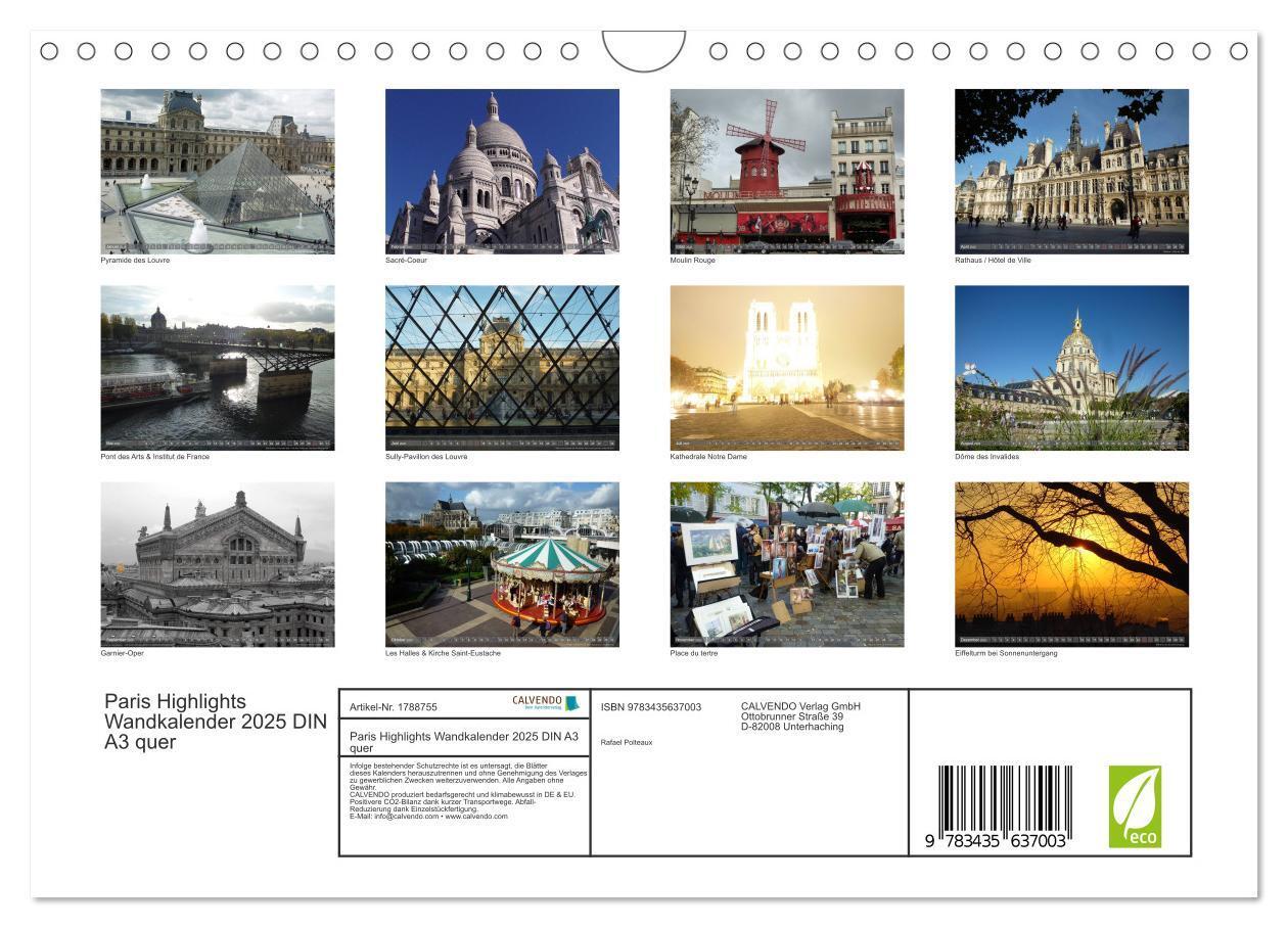 Bild: 9783435637003 | Paris Highlights Wandkalender 2025 DIN A3 quer (Wandkalender 2025...