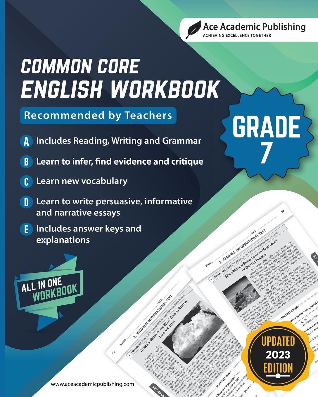 Cover: 9781962517065 | Common Core English Workbook | Grade 7 | Ace Academic Publishing