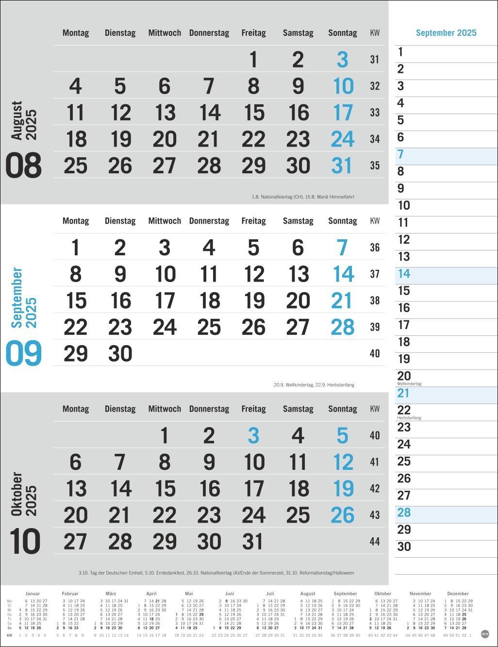 Bild: 9783756406630 | 3-Monats-Planer, blau 2025 | Heye | Kalender | Bürokalender Heye