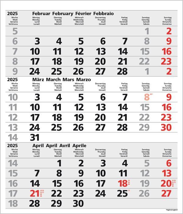 Bild: 9783731877530 | 3-Monats-Planer Comfort Grau 2025 | Verlag Korsch | Kalender | 12 S.