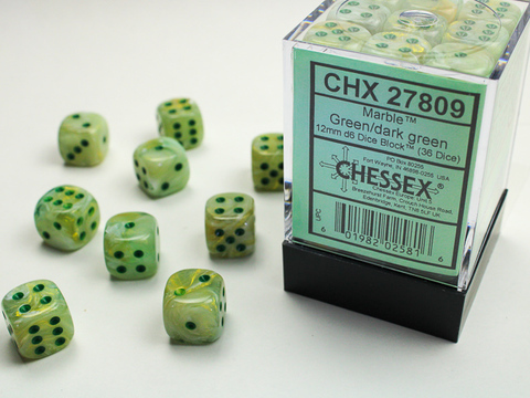 Cover: 601982025816 | Marble 12mm d6 Green/dark green Dice Block™ (36 dice) | deutsch