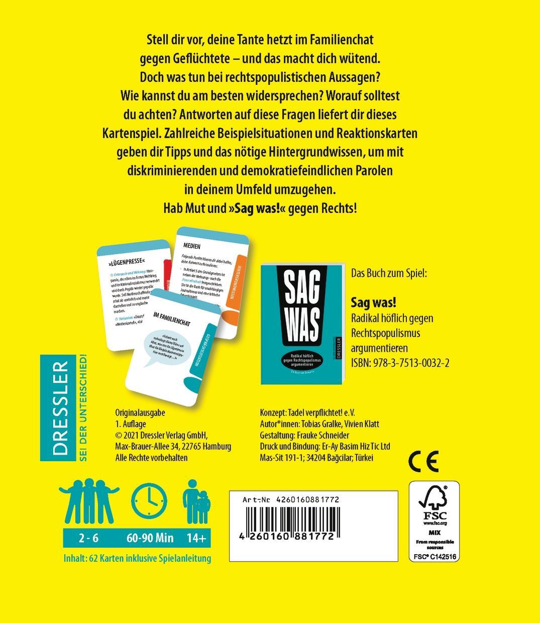 Rückseite: 4260160881772 | Sag was! Mischen und Einmischen gegen Rechtspopulismus | Box | 62 S.