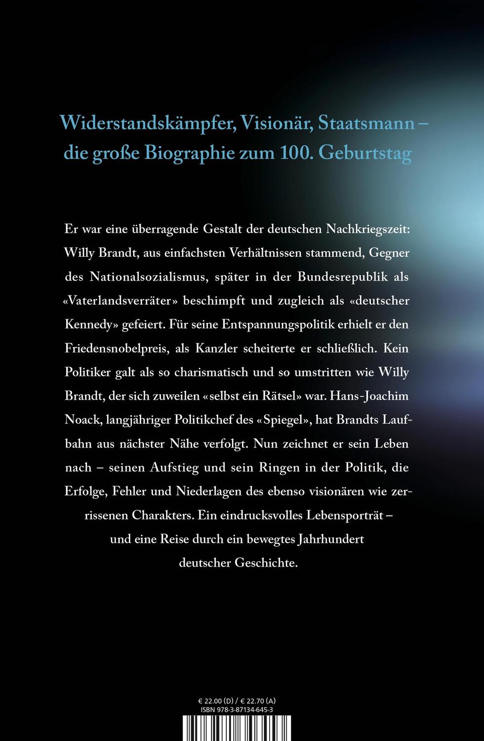 Rückseite: 9783871346453 | Willy Brandt | Ein Leben, ein Jahrhundert | Hans-Joachim Noack | Buch