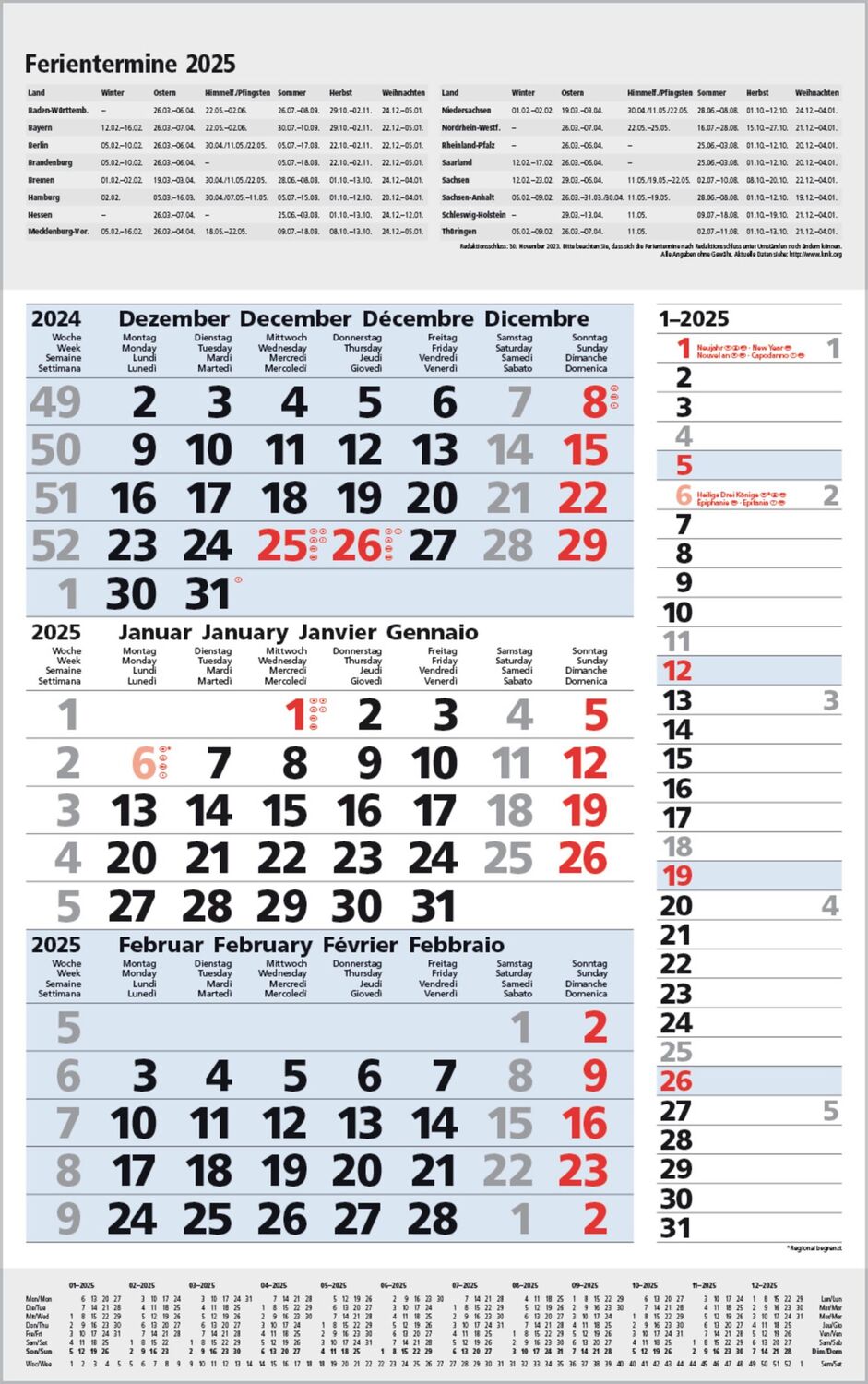 Cover: 9783731877561 | 3-Monats-Planer Combi Blau 2025 | Verlag Korsch | Kalender | 12 S.