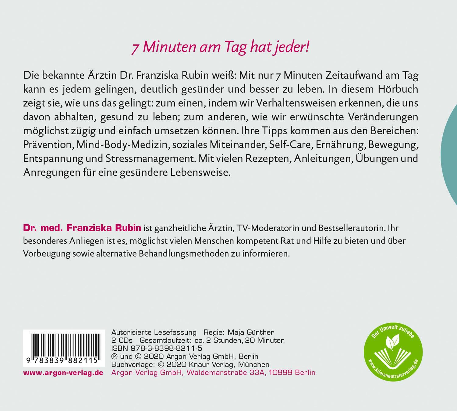 Rückseite: 9783839882115 | 7 Minuten am Tag | Franziska Rubin | Audio-CD | 2 Audio-CDs | Deutsch