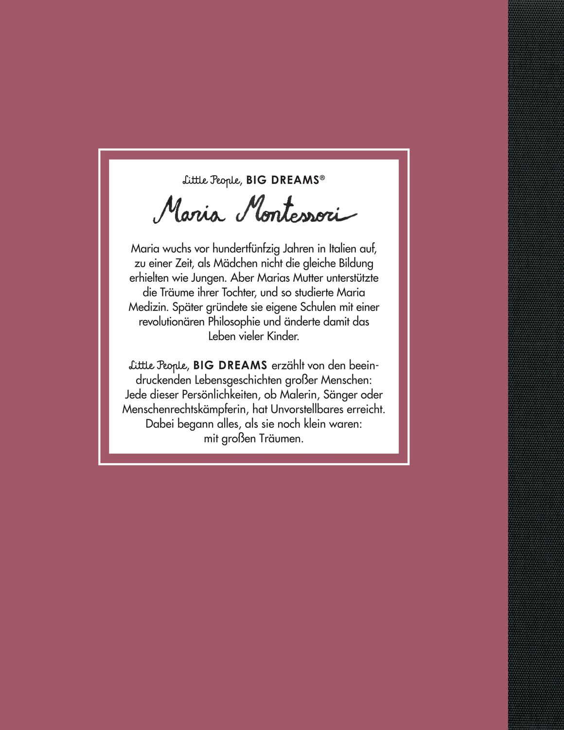 Rückseite: 9783458178330 | Maria Montessori | Little People, Big Dreams. Deutsche Ausgabe | Buch