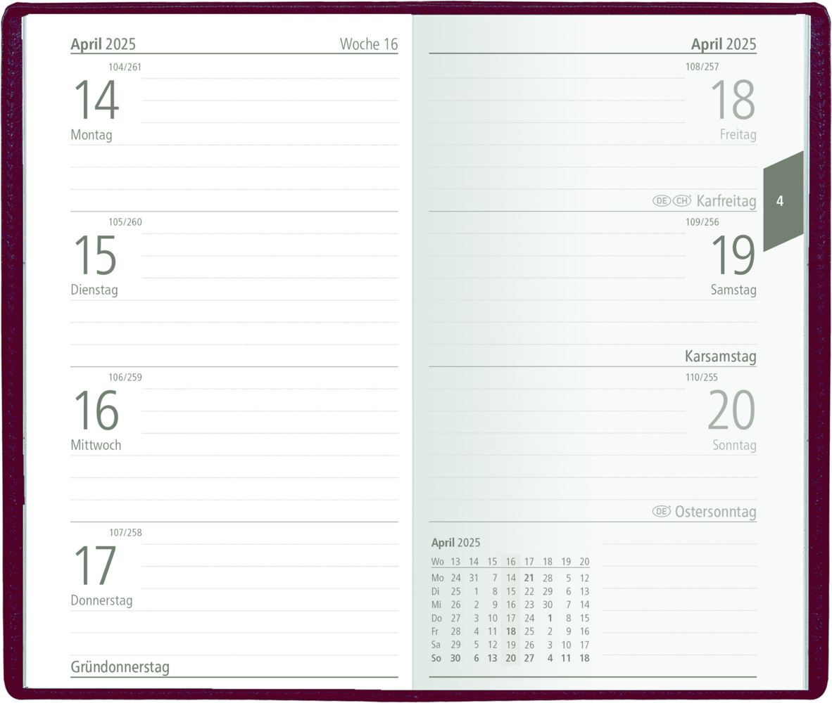 Bild: 4006928025749 | Zettler - Taschenplaner 2025 bordeaux, 9,5x16cm, Taschenkalender...