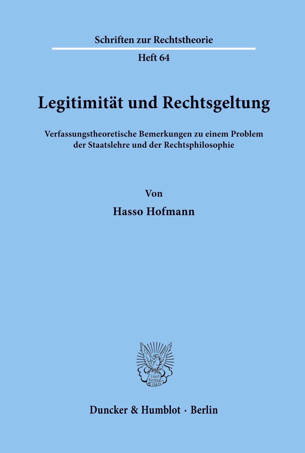 Cover: 9783428039111 | Legitimität und Rechtsgeltung. | Hasso Hofmann | Taschenbuch | Deutsch
