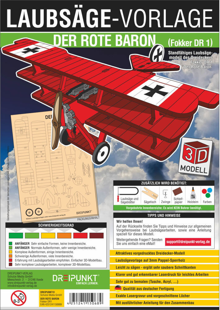 Cover: 4251241150689 | 3D Laubsägevorlage Der Rote Baron (Dreidecker Fokker DR 1) | GmbH