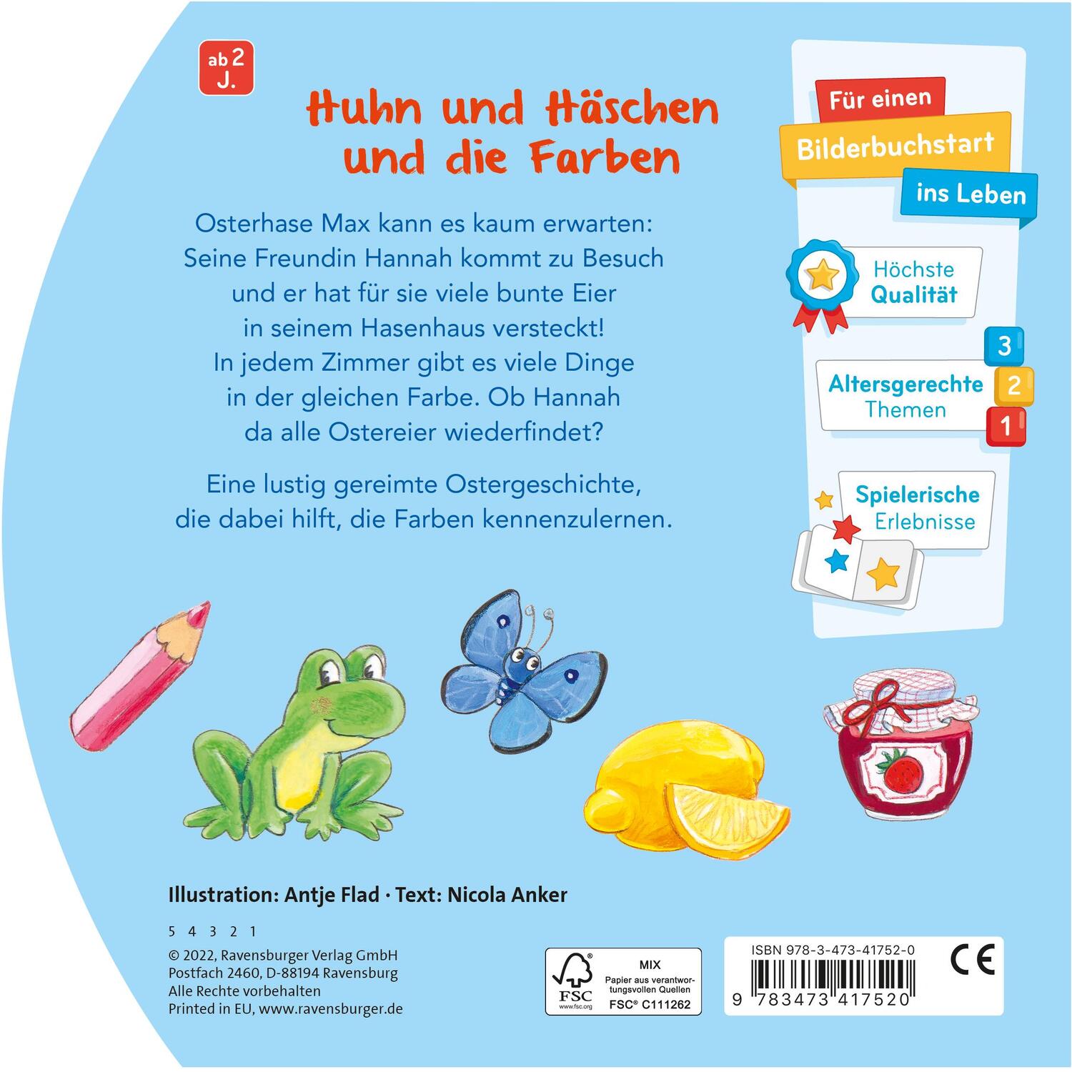 Rückseite: 9783473417520 | Frohe Ostern, kleines Huhn! | Mein lustiges Farbenbuch | Nicola Anker