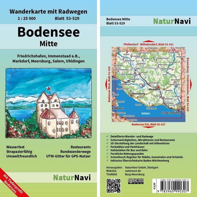 Cover: 9783960990307 | NaturNavi Wanderkarte mit Radwegen Bodensee Mitte | (Land-)Karte