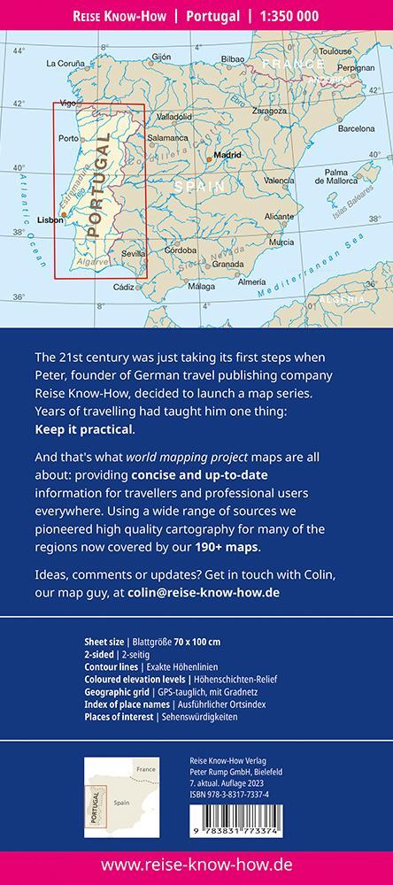 Rückseite: 9783831773374 | Reise Know-How Landkarte Portugal (1:350.000) | Rump | (Land-)Karte