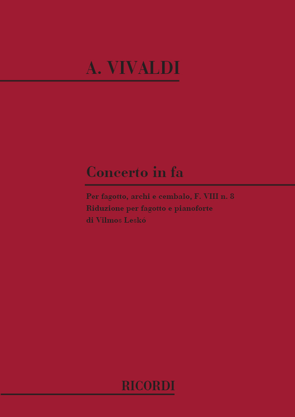 Cover: 9790041314372 | Concerto per Fagotto, Archi e BC in Fa Rv 485 | Antonio Vivaldi