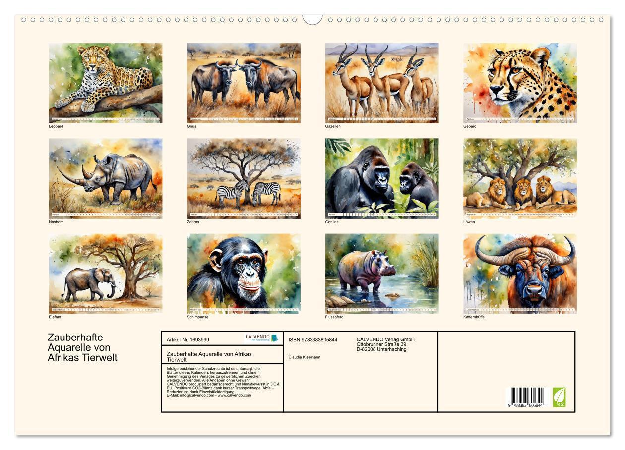 Bild: 9783383805844 | Zauberhafte Aquarelle von Afrikas Tierwelt (Wandkalender 2025 DIN...