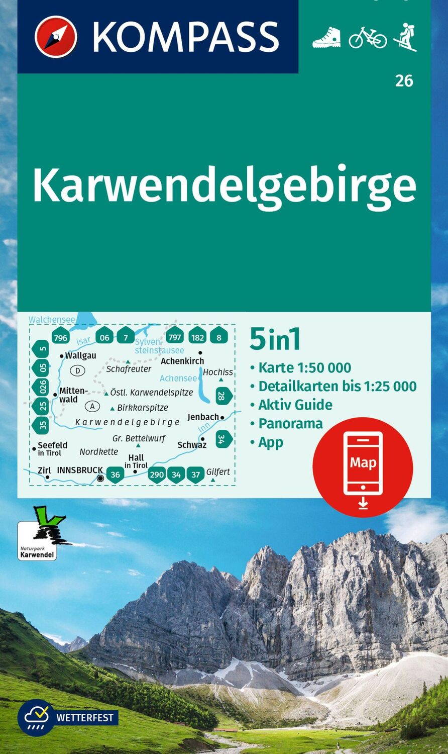 Cover: 9783991540939 | KOMPASS Wanderkarte 26 Karwendelgebirge 1:50.000 | (Land-)Karte | 2024