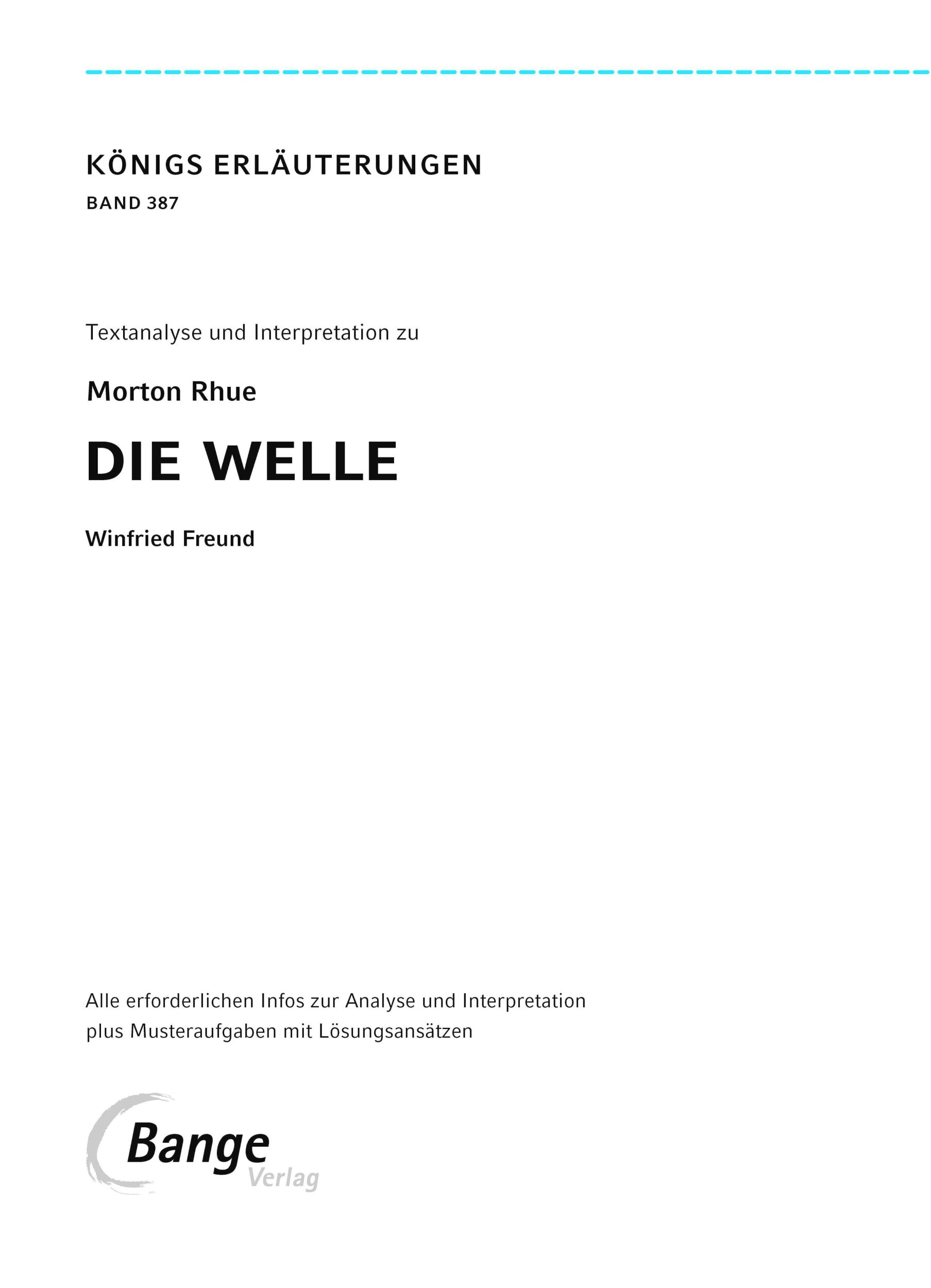 Bild: 9783804420717 | Die Welle - Textanalyse und Interpretation | Morton Rhue | Taschenbuch