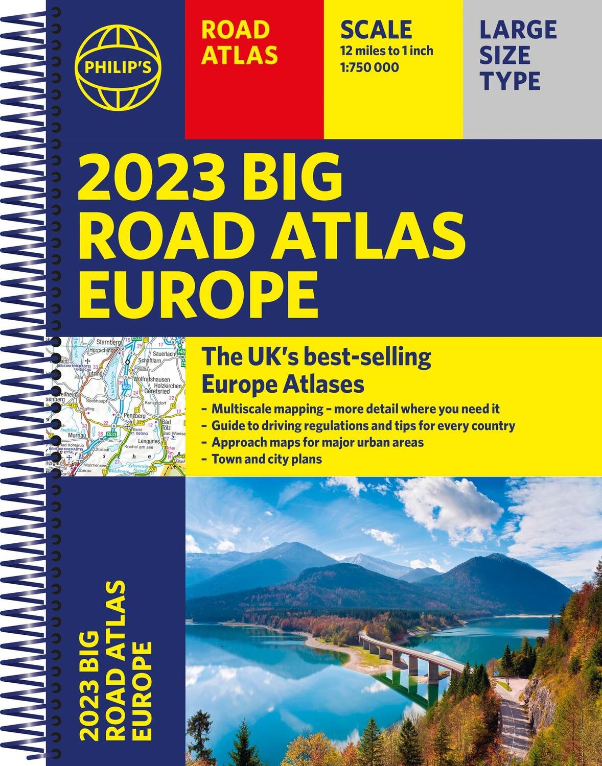 Cover: 9781849075534 | 2023 Philip's Big Road Atlas Europe | (A3 Spiral binding) | Maps