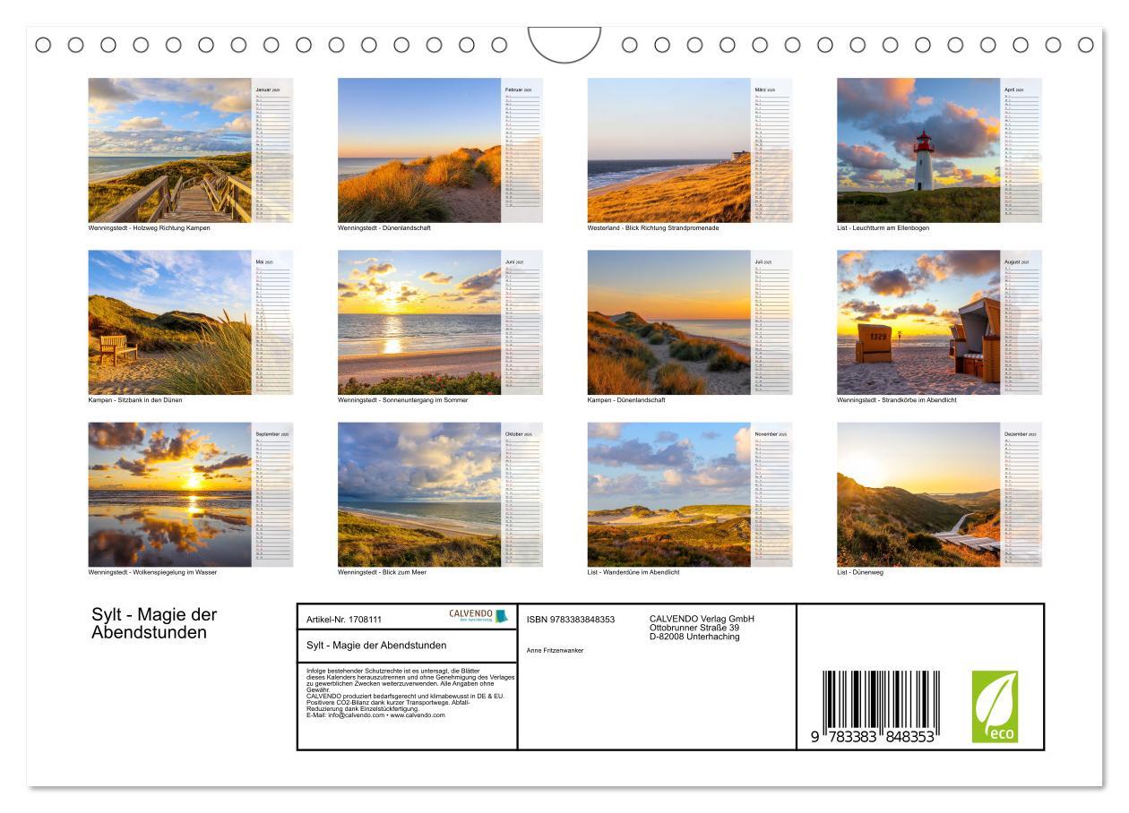 Bild: 9783383848353 | Sylt - Magie der Abendstunden (Wandkalender 2025 DIN A4 quer),...