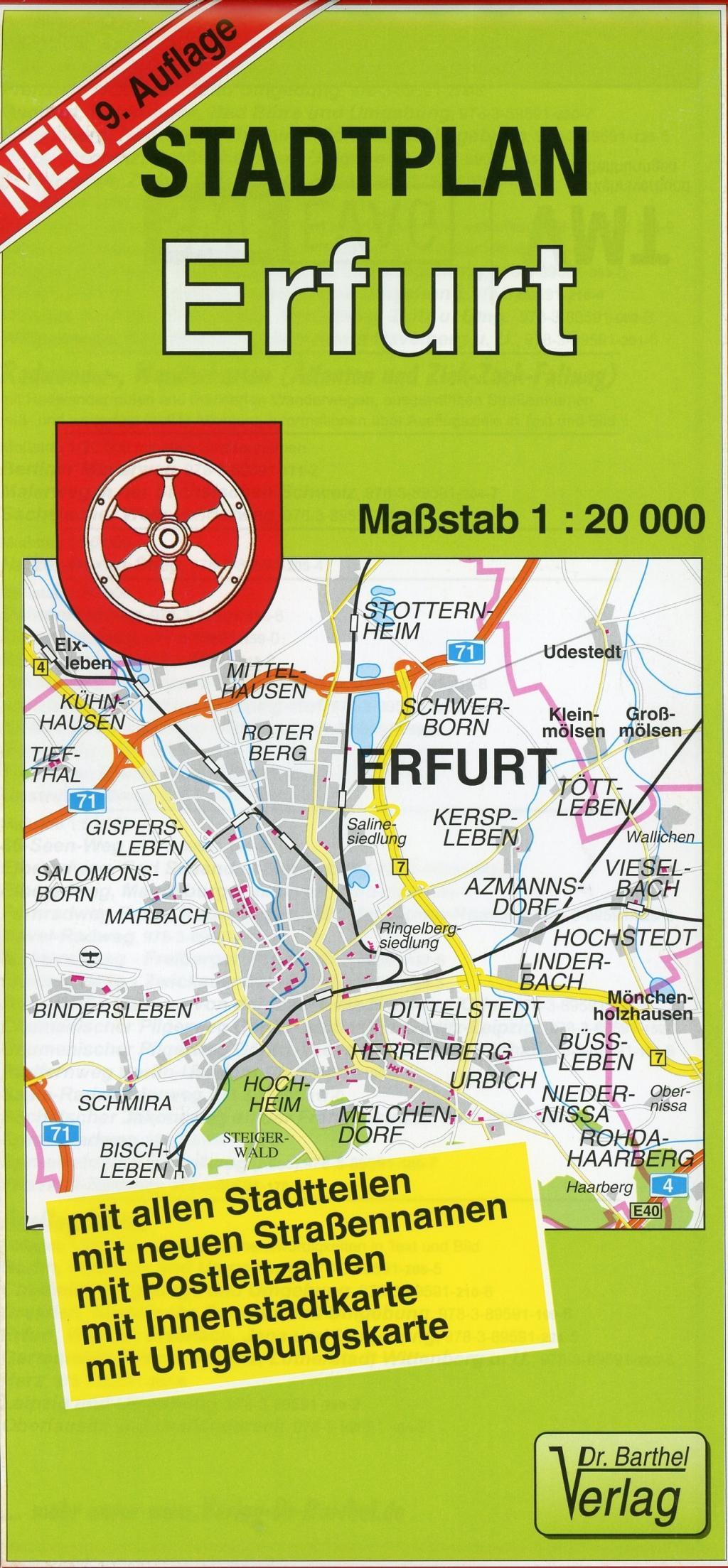 Cover: 9783895910814 | Stadtplan Erfurt 1 : 20 000 | (Land-)Karte | Barthel Karten | 2 S.